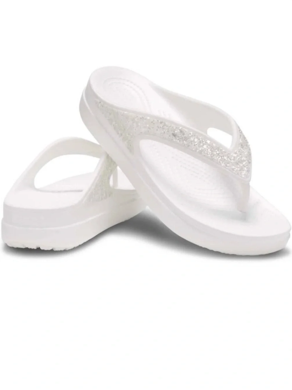 Crocs White Glitter Platform Flip Flop Sandals NWT